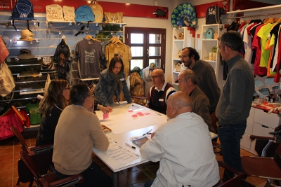 Grupo de trabajo durante el taller evaluando la importancia de variables y medidas de evidencia de decaimiento forestal en masas de pinar en el sudeste peninsular. Fuente: Equipo DesFutur